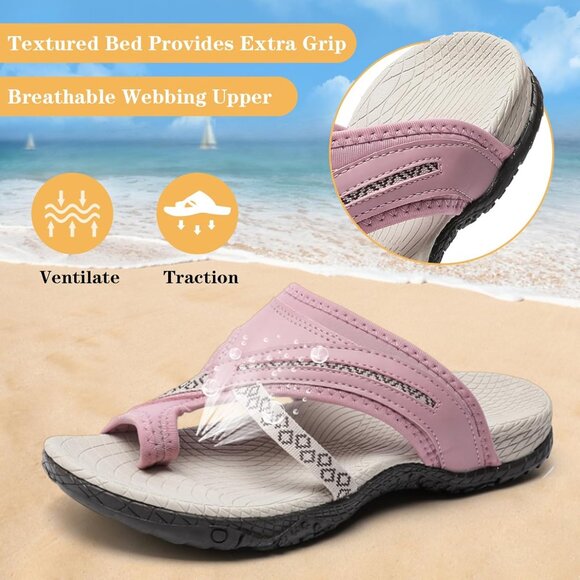 🆕 Women Pink Flip Flops Ladies Arch Support Thong Sandals Bunion Walking Beach - Picture 6 of 7